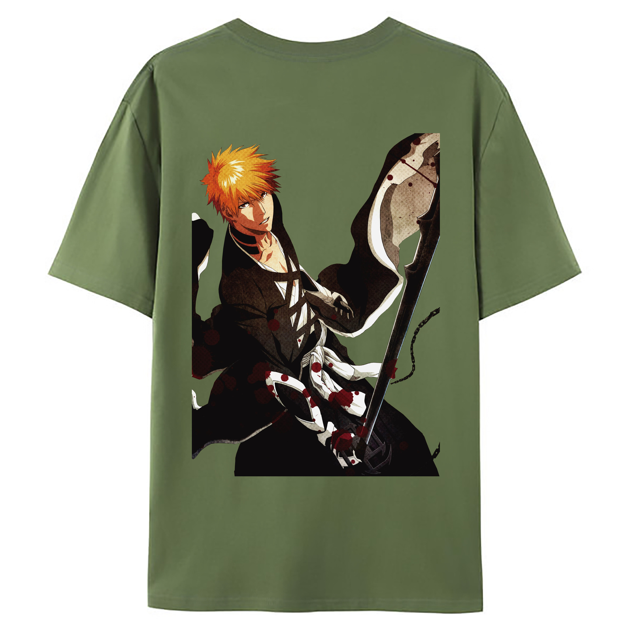 （画像用） ブリーチ 黒崎一護（くろさき いちご）BLEACH Kurosaki Ichigo 綿100％ メンズ半袖Tシャツ（バックプリント） 通気性